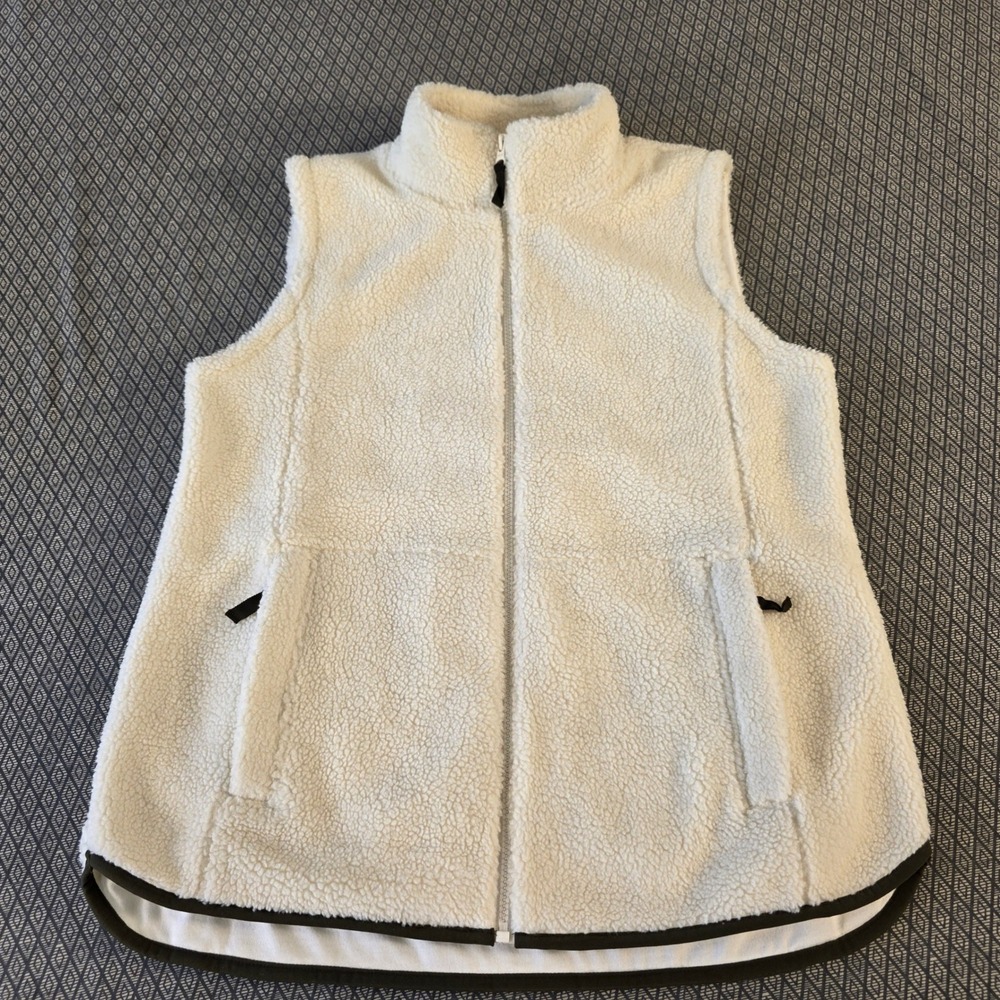 Talbots Womens Ivory Sherpa Fleece Vest Full Zip Faux Fur Cream Medium M